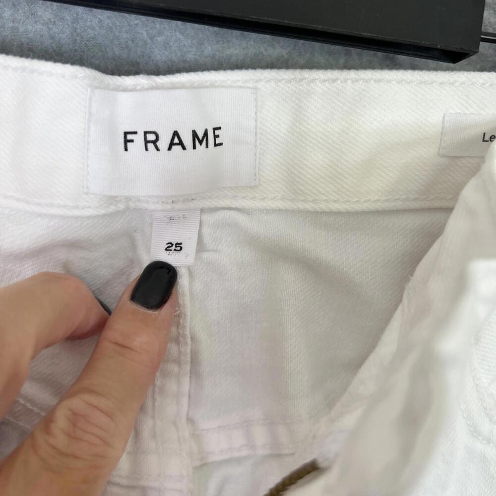 Frame Womens Le Beau Jean Shorts Size 25 White Distressed High Rise Cuffed - Picture 8 of 13